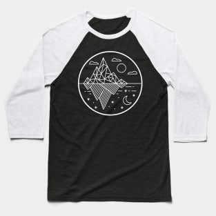 Two Geometric Mountains Day and Night Line Art Baseball T-Shirt